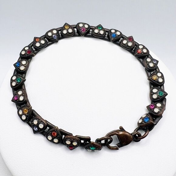 Sorrelli Necklace Bracelet Set Rhinestone Heart Link Statement Signed - Picture 6 of 11